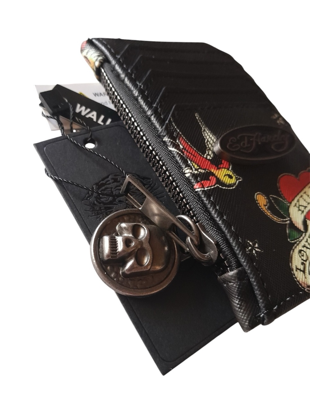 Ed Hardy Love Kills Slowly Skull Print Card Holder with Tattoo Heart - Picture 5 of 7